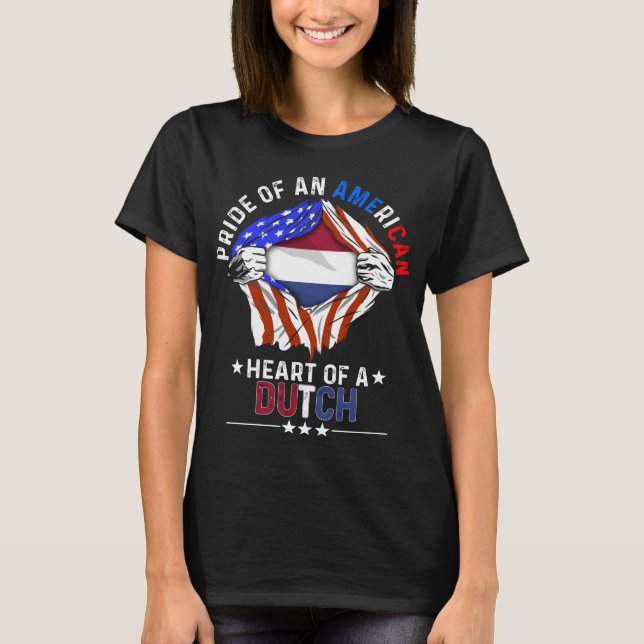 Dutch American Foreign Netherlands Flag T-Shirt (Front)