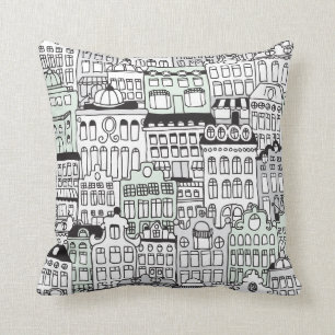 Dutch amsterdam illustration home pattern throw pillow