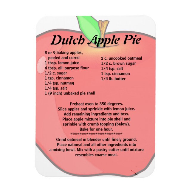 Dutch Apple Pie Recipe Magnet (Vertical)