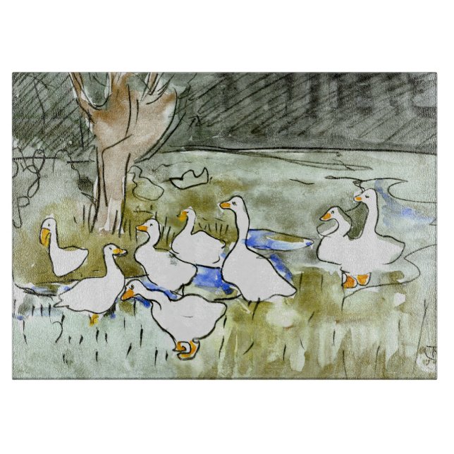 Dutch Art Nouveau Ducks and Geese Cutting Board (Front)