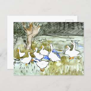 Dutch Art Nouveau Ducks and Geese Postcard