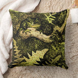 Dutch Art Nouveau Frog in Tree Throw Pillow