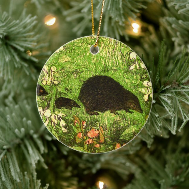 Dutch Art Nouveau Hedgehog and Babies Ceramic Ornament (Tree)