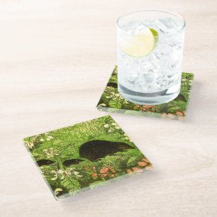 Dutch Art Nouveau Hedgehog and Babies Glass Coaster