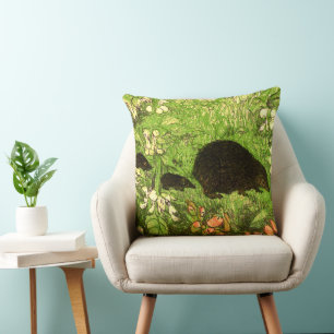 Dutch Art Nouveau Hedgehog and Babies Throw Pillow