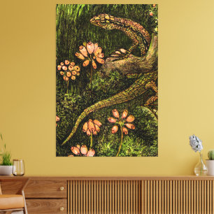 Dutch Art Nouveau Lizard and Wildflowers Canvas Print