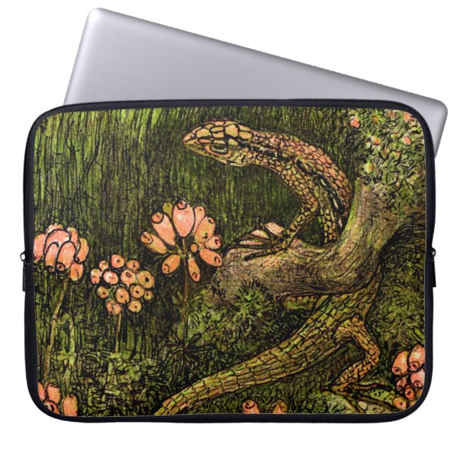Dutch Art Nouveau Lizard and Wildflowers Laptop Sleeve (Front)