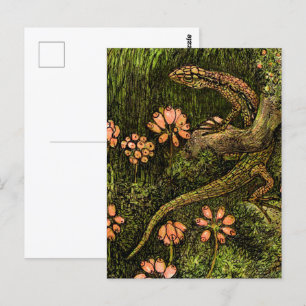 Dutch Art Nouveau Lizard and Wildflowers Postcard
