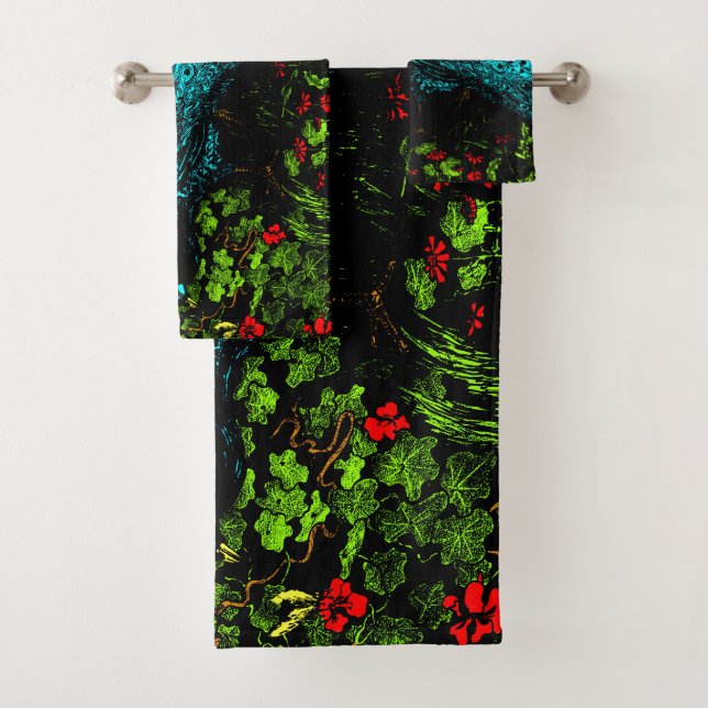 Dutch Art Nouveau Peacock and Butterfly  Bath Towel Set (Insitu)