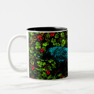 Dutch Art Nouveau Peacock and Butterfly  Two-Tone Coffee Mug