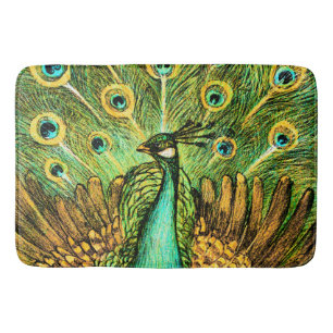 Dutch Art Nouveau Peacock and Chickens Bath Mat