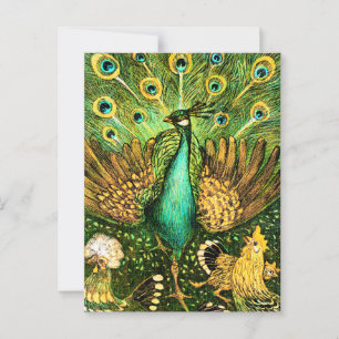 Dutch Art Nouveau Peacock and Chickens Postcard