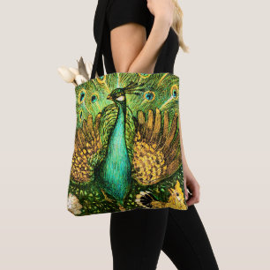 Dutch Art Nouveau Peacock and Chickens Tote Bag