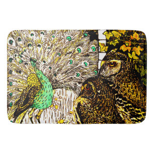 Dutch Art Nouveau Peacock and Owls Bath Mat