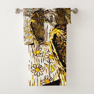 Dutch Art Nouveau Peacock and Owls Bath Towel Set