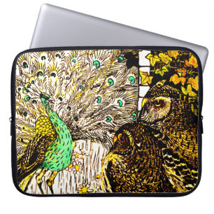Dutch Art Nouveau Peacock and Owls Laptop Sleeve
