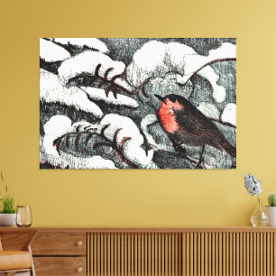 Dutch Art Nouveau Robin Bird in Winter Canvas Print