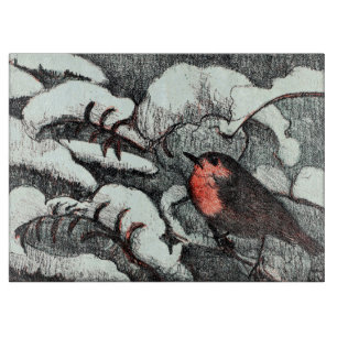 Dutch Art Nouveau Robin Bird in Winter Cutting Board