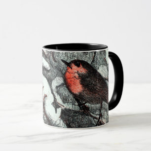 Dutch Art Nouveau Robin Bird in Winter Mug