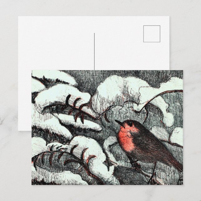 Dutch Art Nouveau Robin Bird in Winter Postcard (Front/Back)