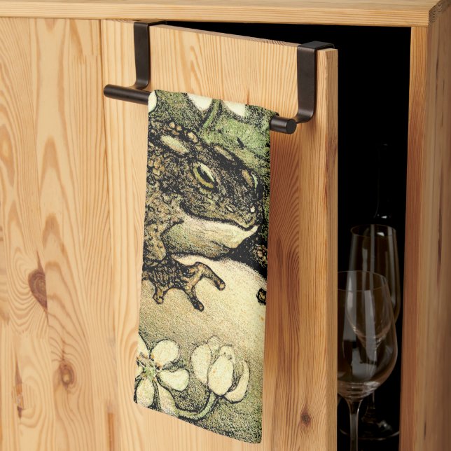 Dutch Art Nouveau Toad and Dogwood  Kitchen Towel (Thirds Fold)