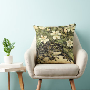 Dutch Art Nouveau Toad and Dogwood  Throw Pillow