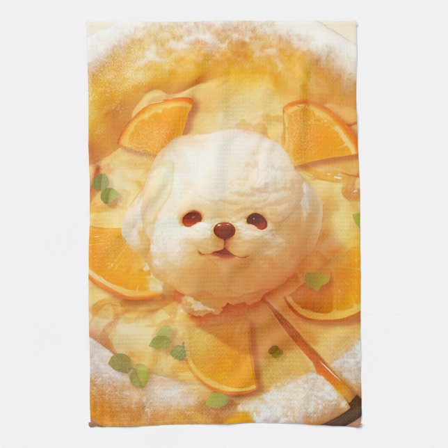 Dutch Baby Pancake with Cute Dog Ice Cream Kitchen Towel (Vertical)