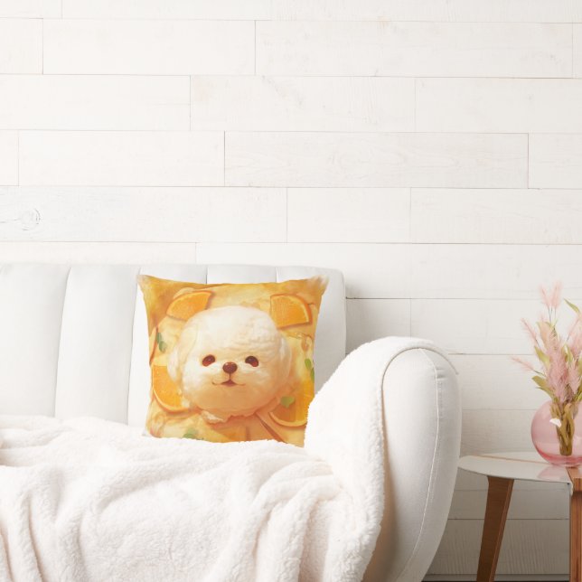 Dutch Baby Pancake with Cute Dog Ice Cream Throw Pillow (Couch)