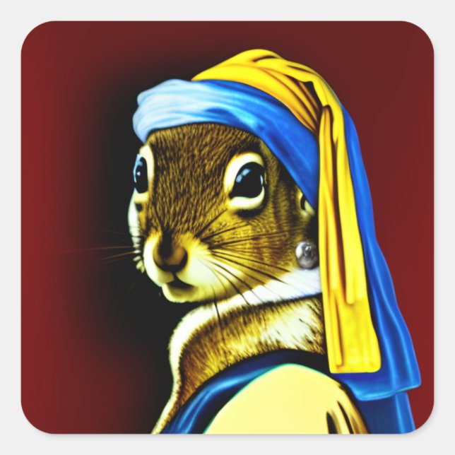 Dutch Baroque Art Squirrel With A Pearl Earring Square Sticker (Front)