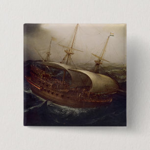 Dutch Battleship in a Storm 2 Inch Square Button