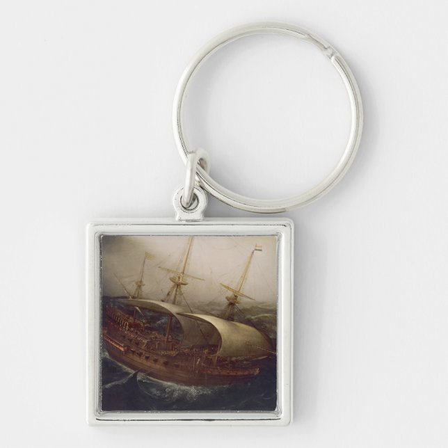 Dutch Battleship in a Storm Keychain (Front)