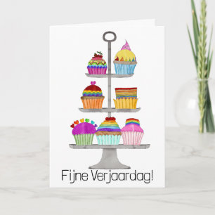 Dutch Birthday Rainbow colour pride cupcakes Card