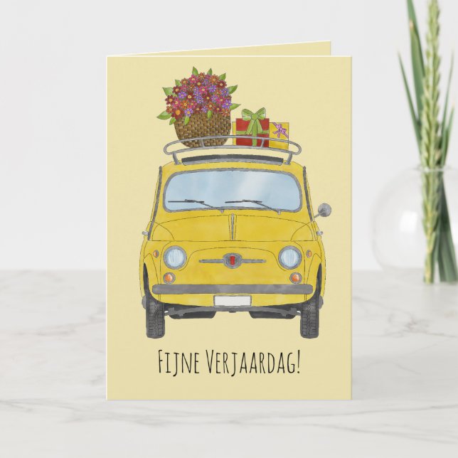 Dutch Birthday Retro Fiat 500 Card (Front)
