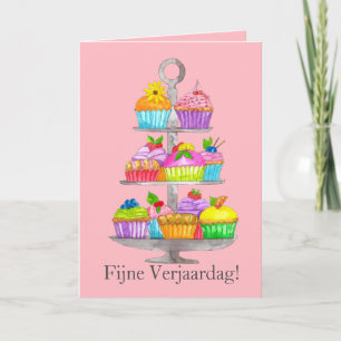 Dutch Birthday Watercolor cupcakes Card