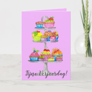 Dutch Birthday Watercolor cupcakes Card