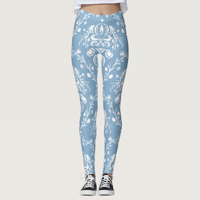Dutch Blue Damask Leggings (Front)