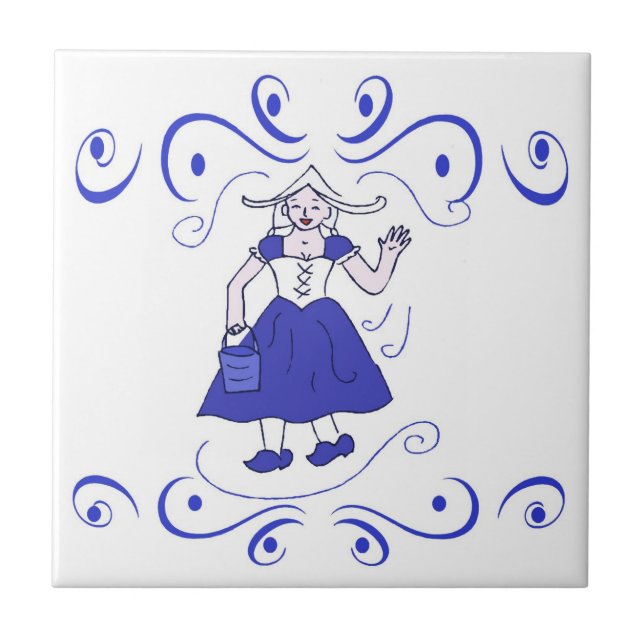 Dutch Blue Milk Maid Tile (Front)