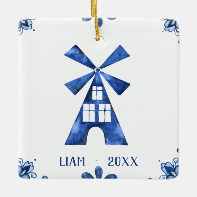 Dutch Blue Windmill Personalized Ornament (Front)