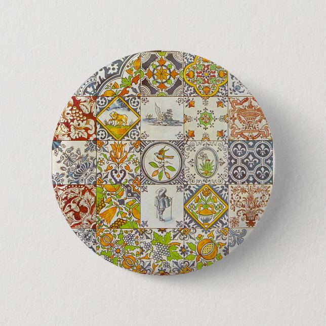 Dutch Ceramic Tiles 2 Inch Round Button (Front)