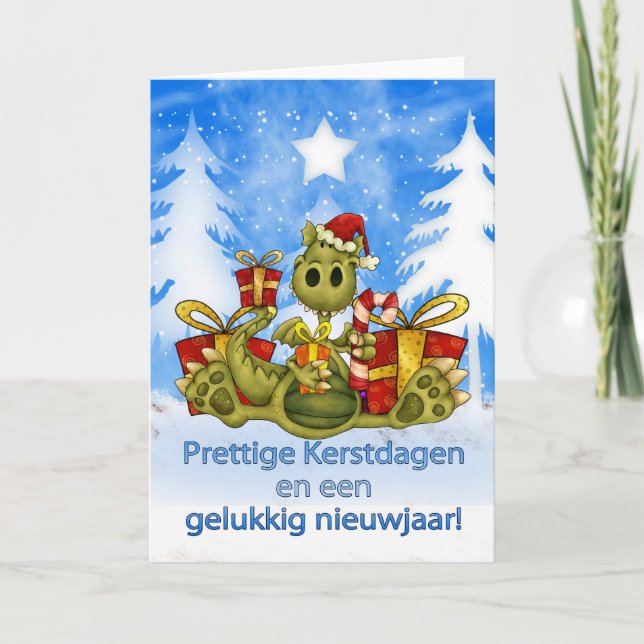 Dutch Christmas Card - Cute Dragon - Prettige Kers (Front)