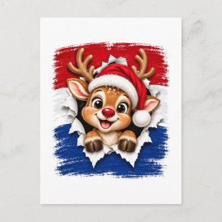 Dutch Christmas Reindeer Announcement Postcard