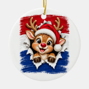 Dutch Christmas Reindeer Ceramic Ornament