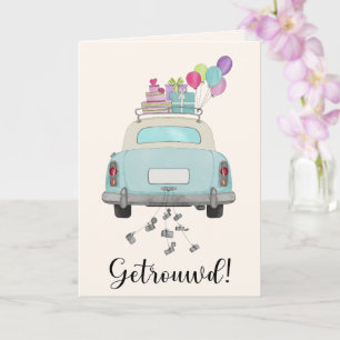Dutch Congratulations Wedding Blue Retro Car  Card