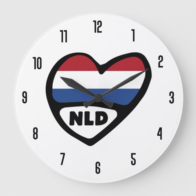 Dutch Country Code NLD Flag Heart Large Clock (Front)