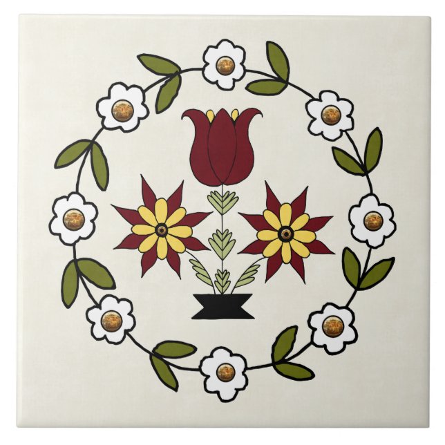 Dutch Country Folk Floral Tile (Front)