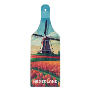 Dutch Country Side Tulip Field Windmill Keepsake  Cutting Board