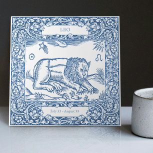 Dutch Delft Blue Leo Vintage Zodiac Sign Tile