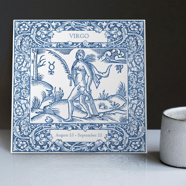 Dutch Delft Blue Virgo Vintage Zodiac Sign Tile (Creator Uploaded)