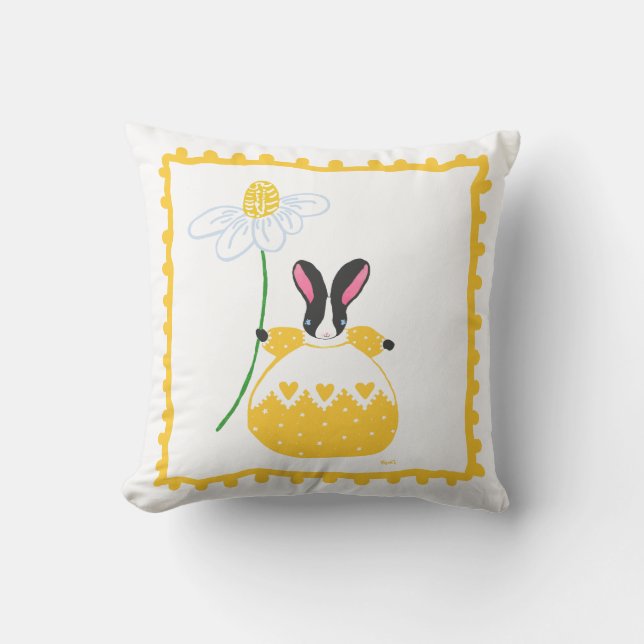 dutch fifi bunny in yellow throw pillow (Front)