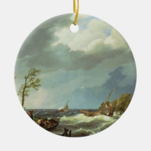 Dutch Fishing Vessel Caught on a Lee Shore with Vi Ceramic Ornament